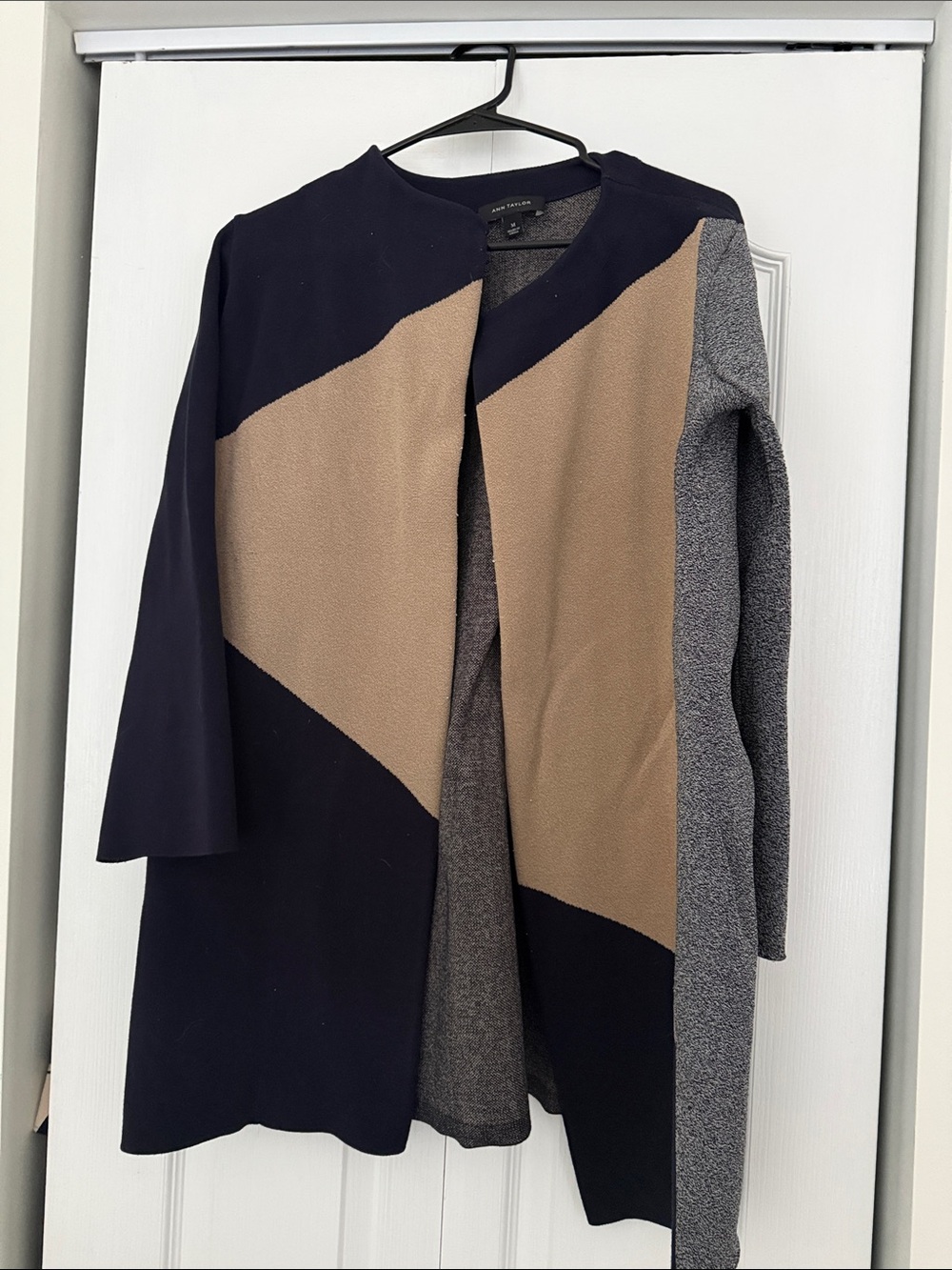 Ann Taylor Colorblock Open Front Coat - Navy, Camel, Gray